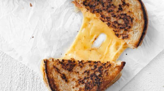 grilled cheese on parchment paper.