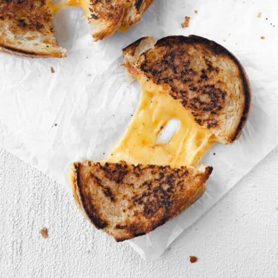 grilled cheese on parchment paper.