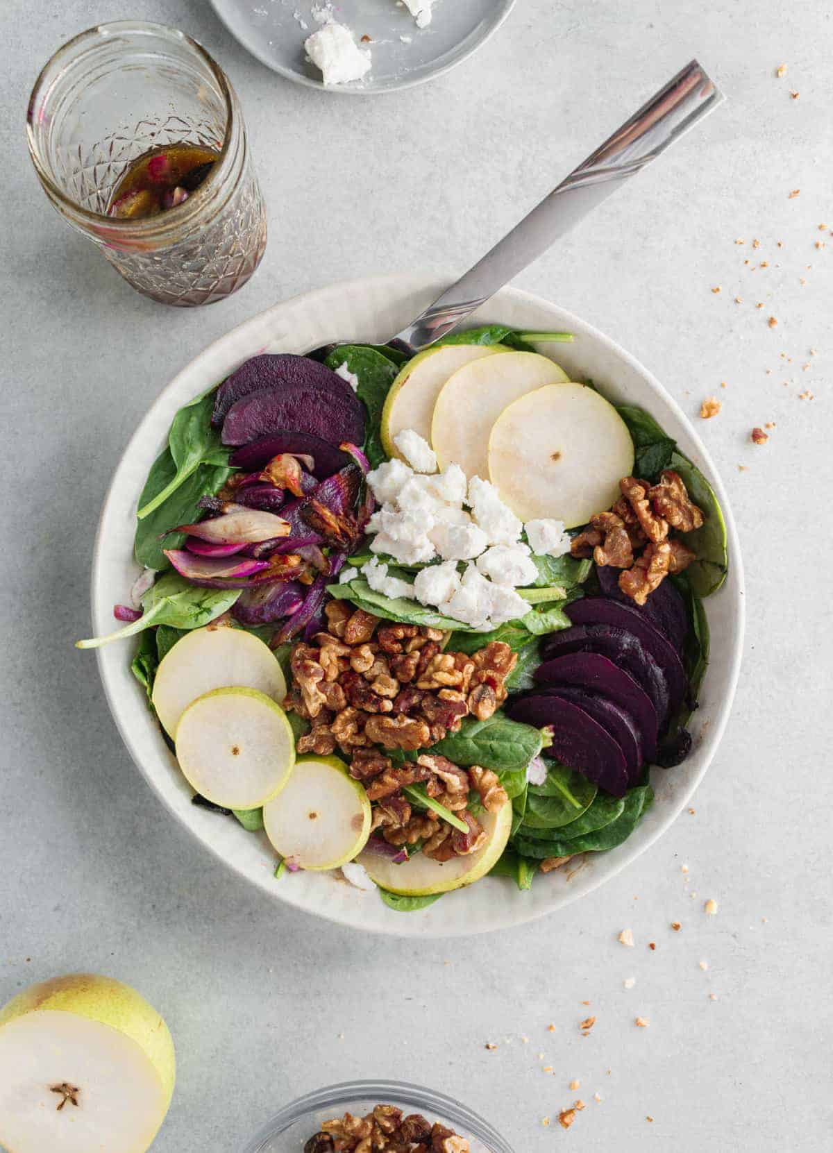 Beet goat cheese salad in a big bowl