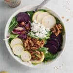 Beet goat cheese salads in a bowl.