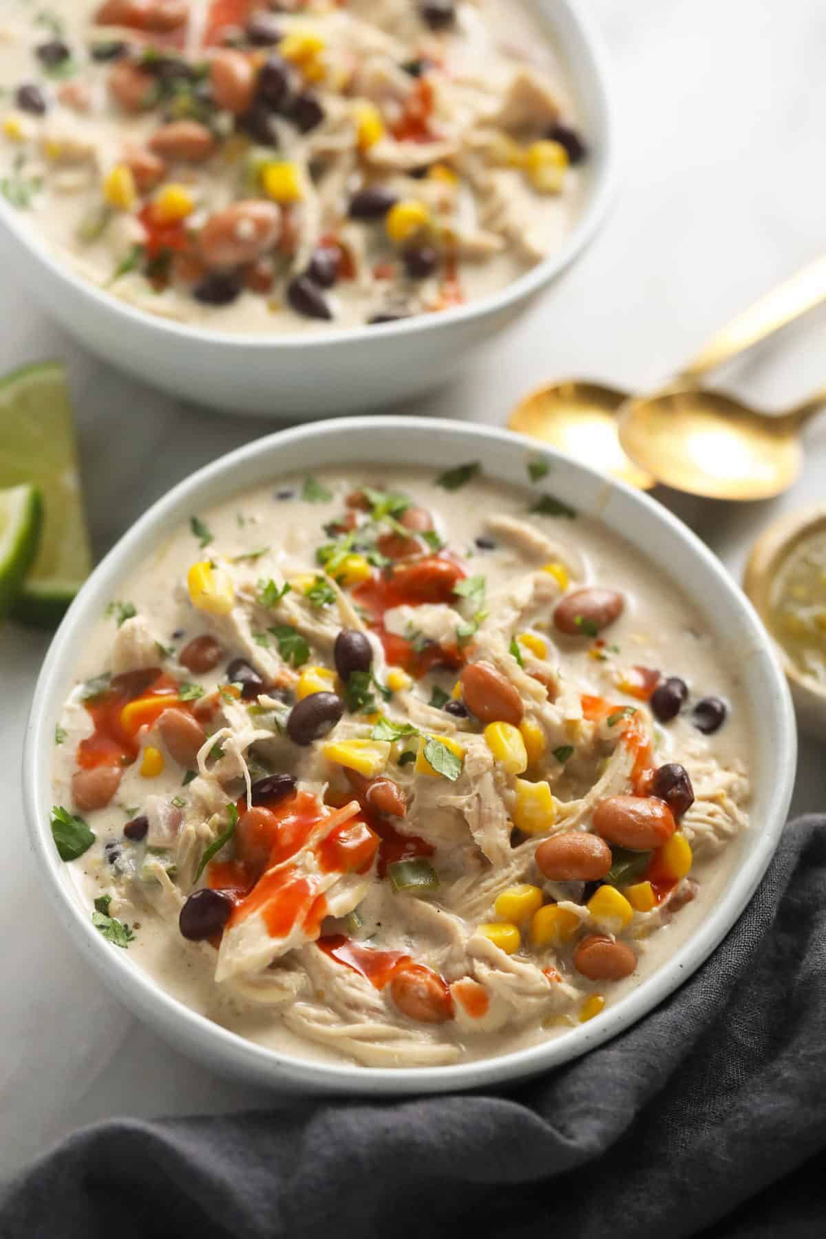 Cream cheese chicken chili in a bowl. 