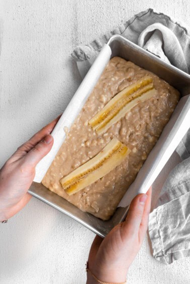 bread batter in bread pan.