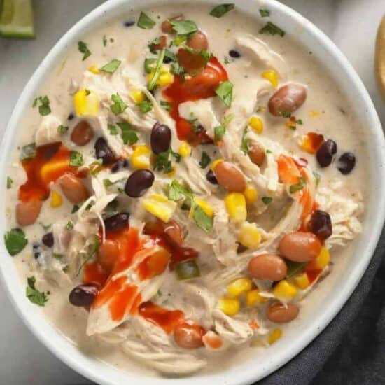 Cream cheese chicken chili in a bowl.