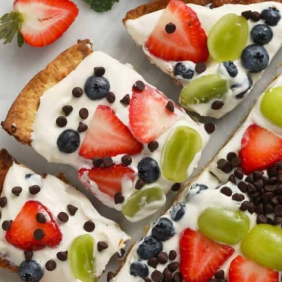 fruit pizza cut into slices