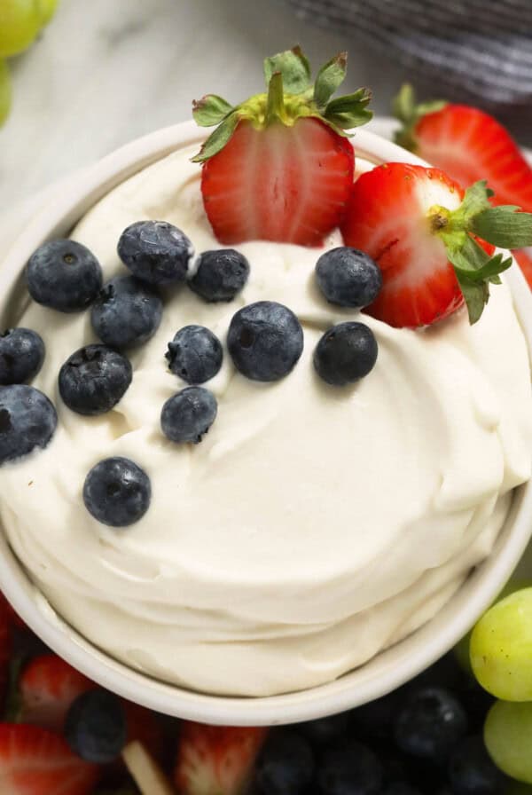 cream cheese fruit dip in a bowl