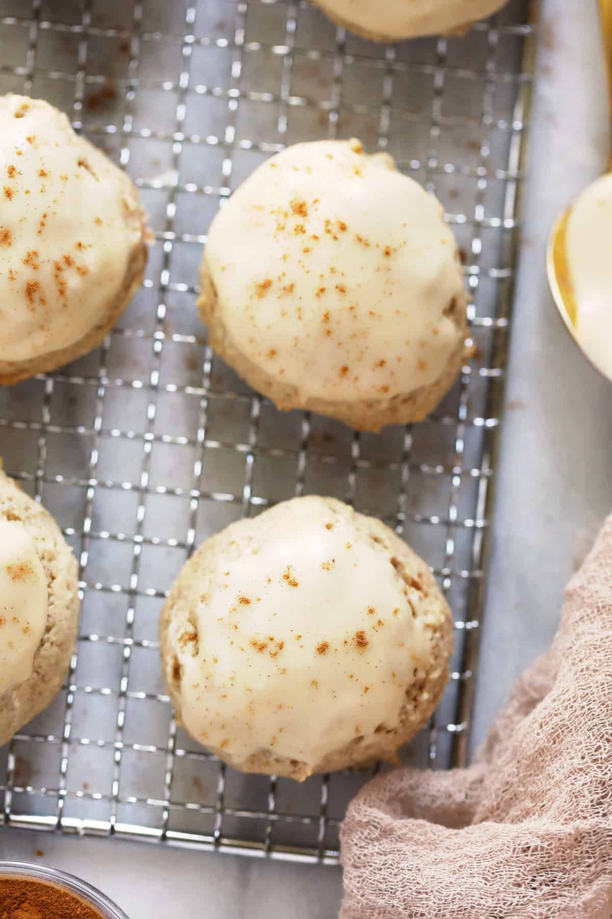 cream cheese cookies on rack.