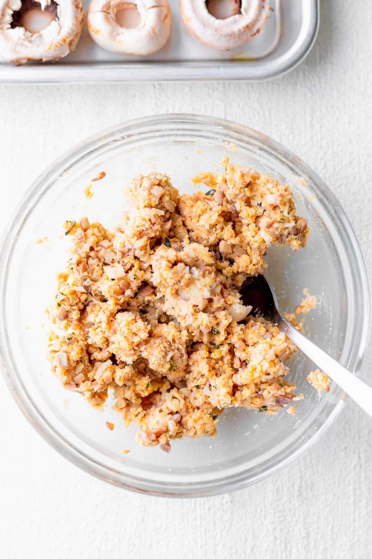 cream cheese stuffed mushroom filling in a bowl