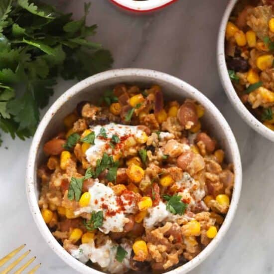 a bowl of mexican street corn casserole