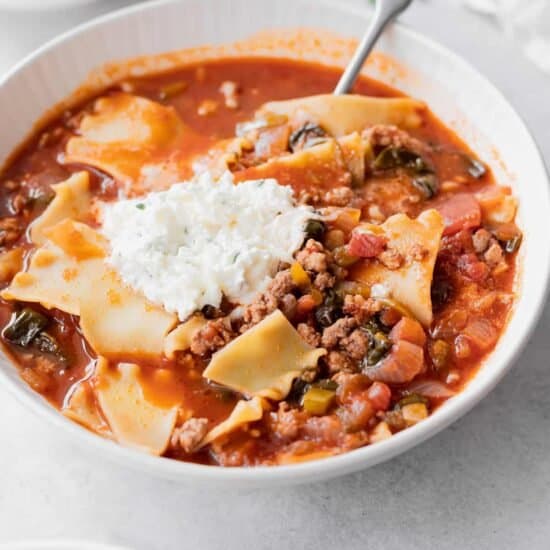 Lasagna Soup: a flavorful bowl of pasta soup with meat and sour cream.