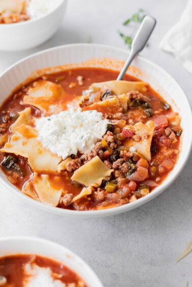 Lasagna Soup: a flavorful bowl of pasta soup with meat and sour cream.