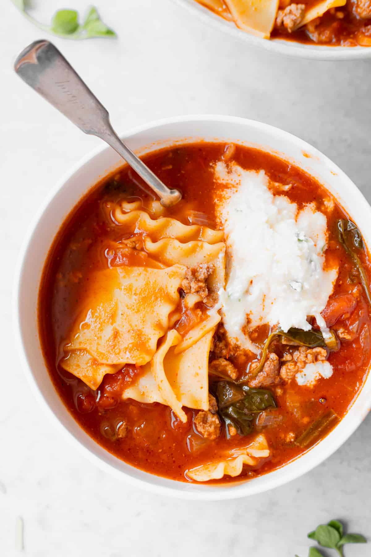 Lasagna soup with cheese on top! 