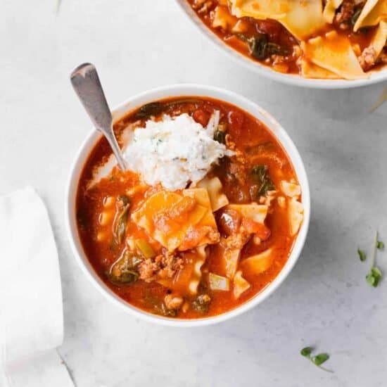 Lasagna soup with sour cream.