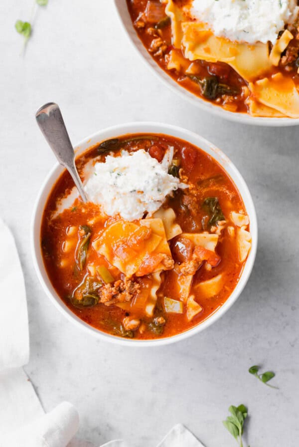 Lasagna soup with sour cream.