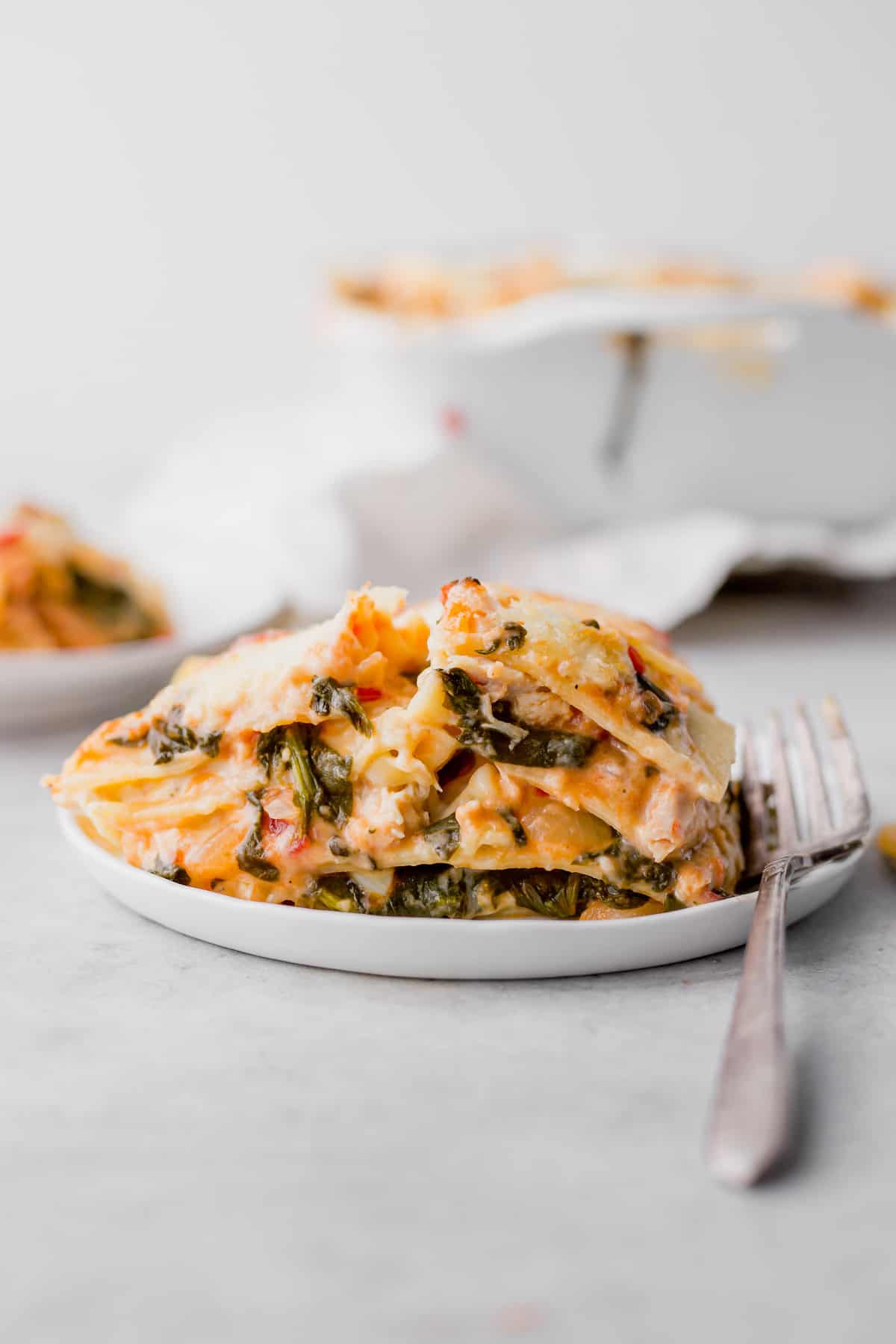 Chicken Alfredo Lasagna on a plate. 