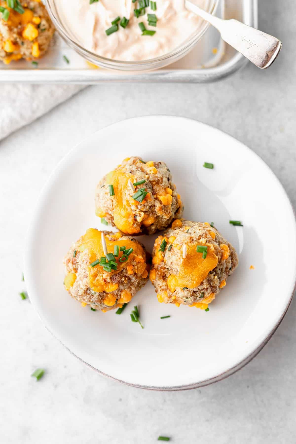 cream cheese sausage balls on a plate, ready to be served