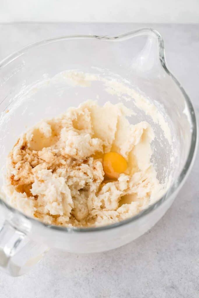 cream cheese sugar cookie batter in stand mixer