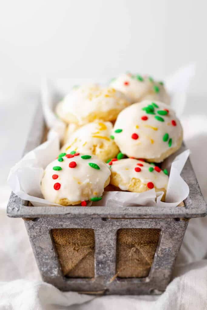 Ricotta cookies in a basket. 