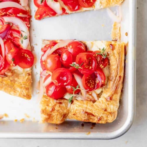 tomato tart on a puff pastry crust.