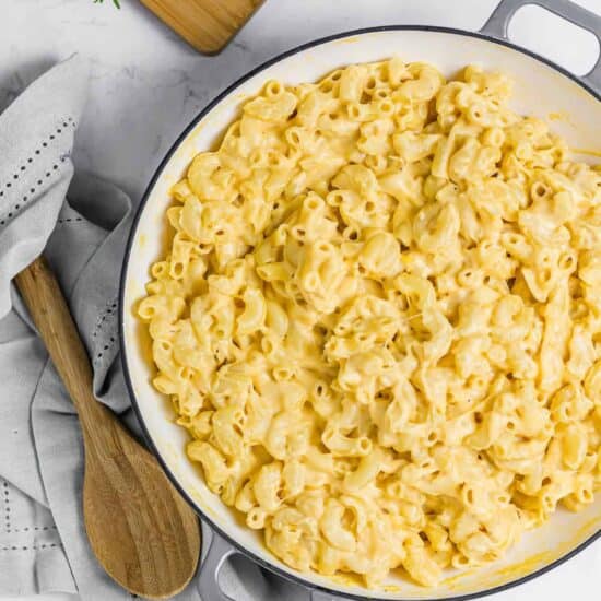 macaroni and cheese in a skillet.