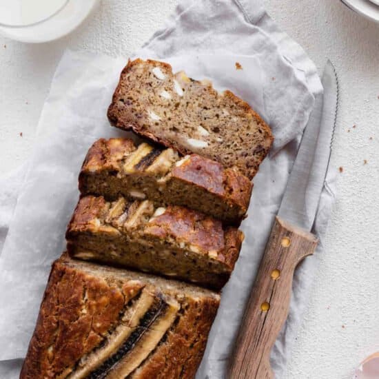 banana bread on countertop.