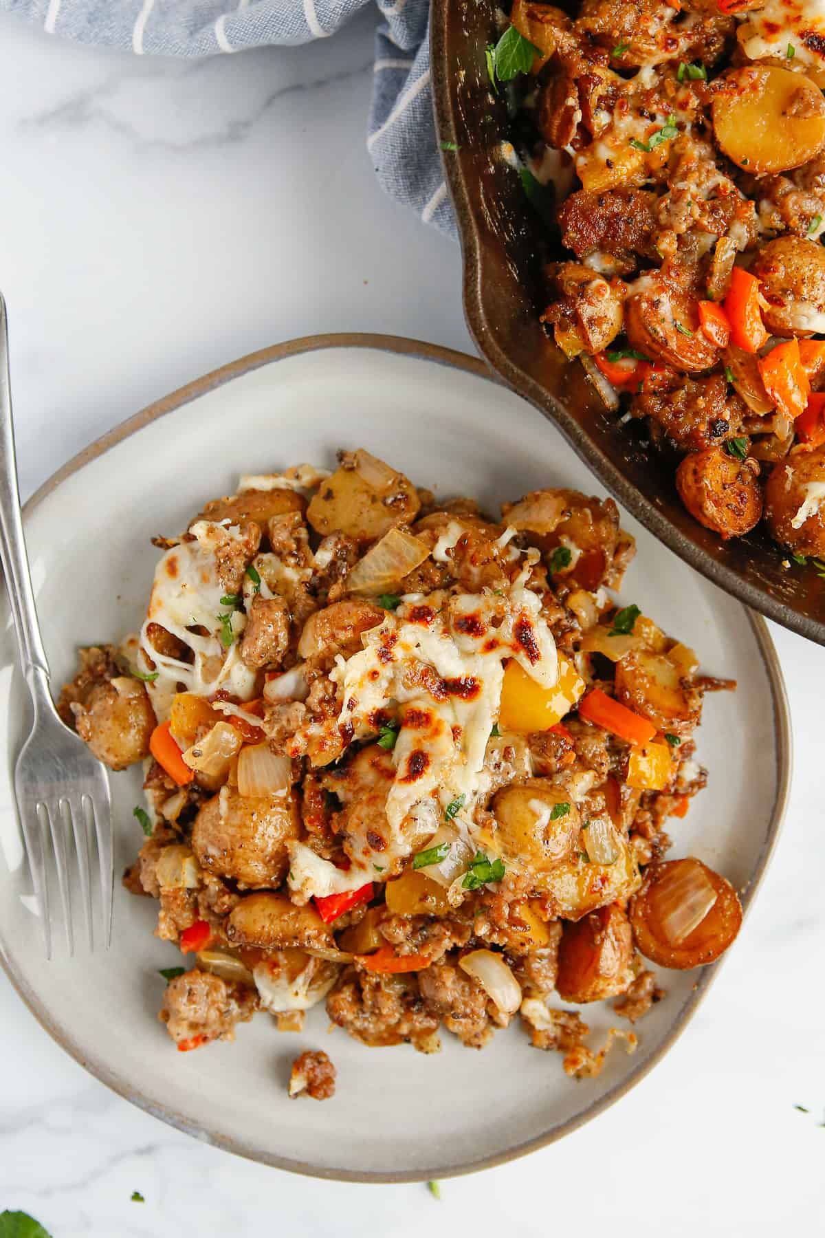 Skillet breakfast potatoes on a plate. 