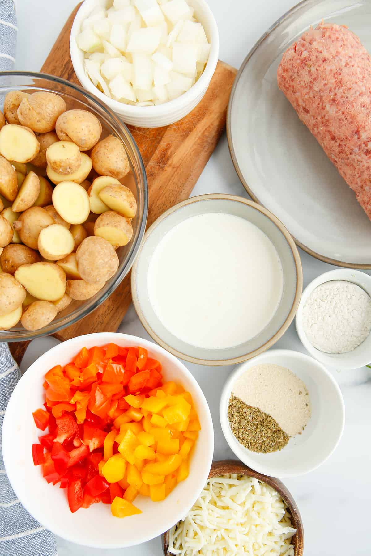 All the ingredients for the skillet breakfast potatoes.