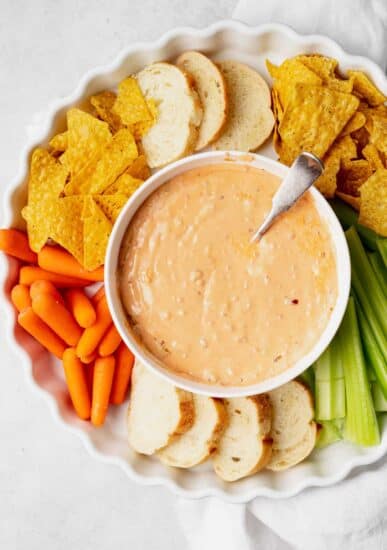 slow cooker queso dip in a bowl.