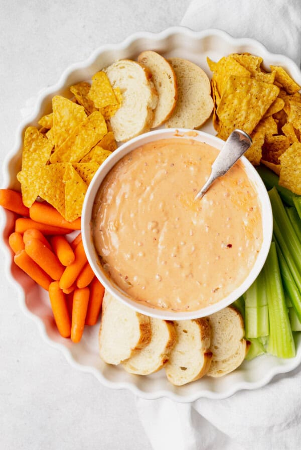 slow cooker queso dip in a bowl.