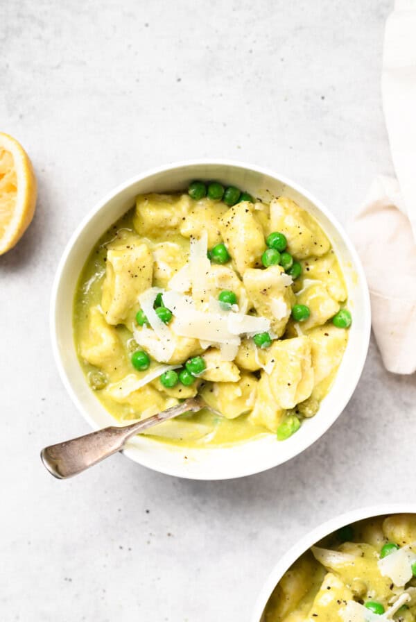 ricotta gnocchi with sweet pea butter sauce