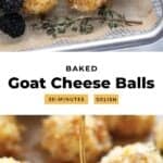 baked goat cheese balls with berries on a baking sheet.