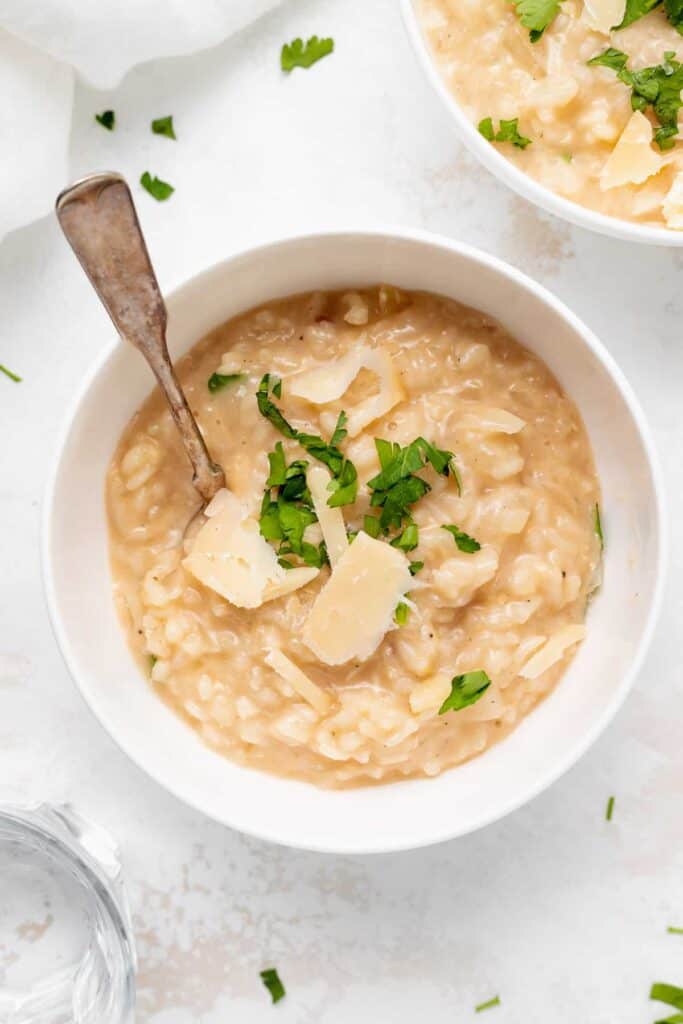 Parmesan risotto in bowl.