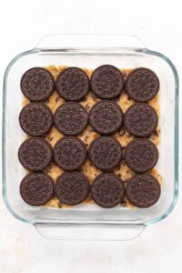 oreo cookies in a glass baking dish.