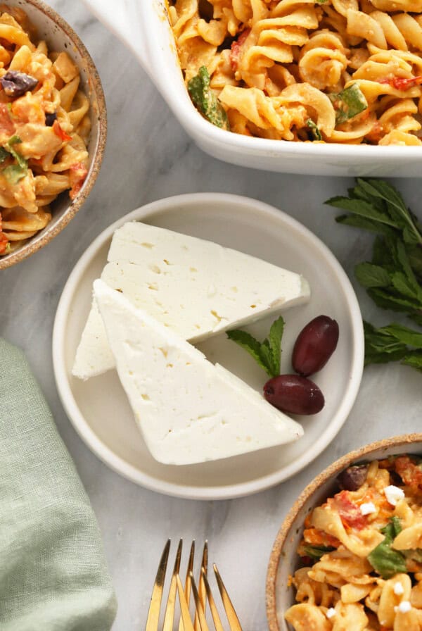 feta cheese on plate.