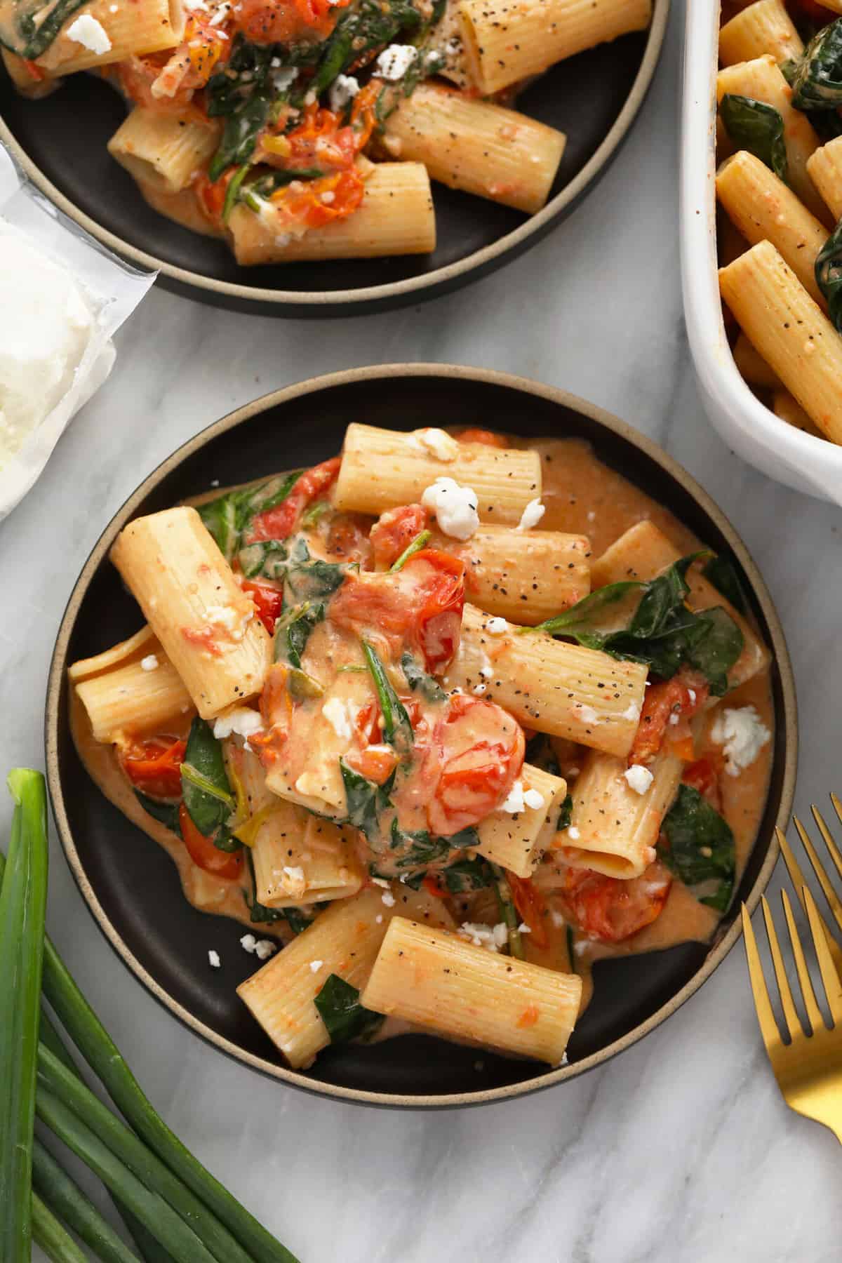 Goat cheese pasta on a plate. 