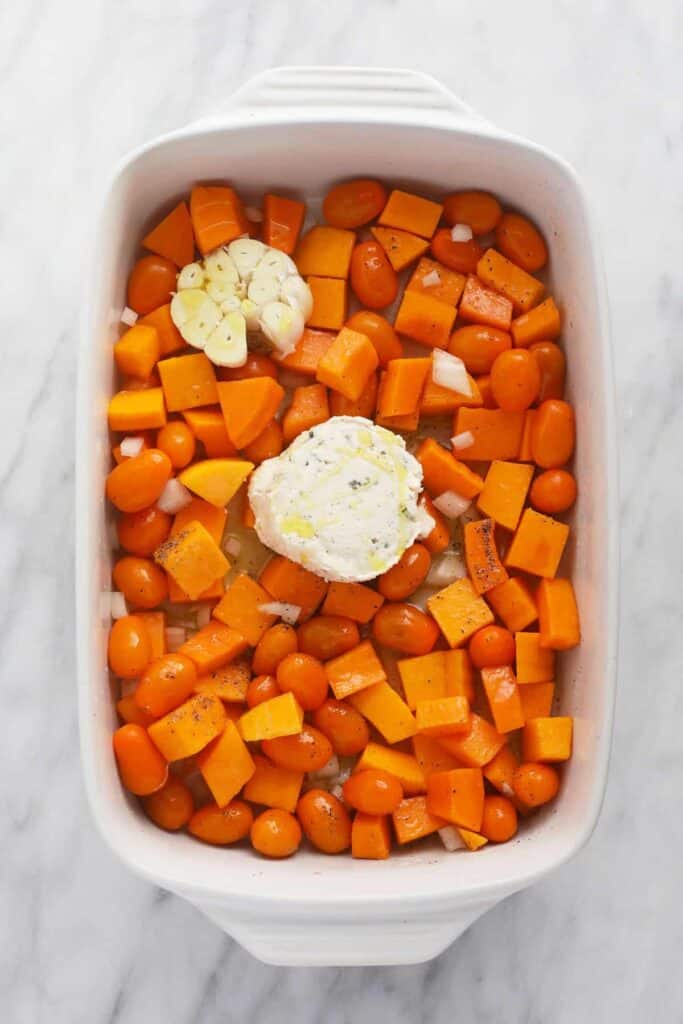 veggies with head of garlic and Boursin cheese