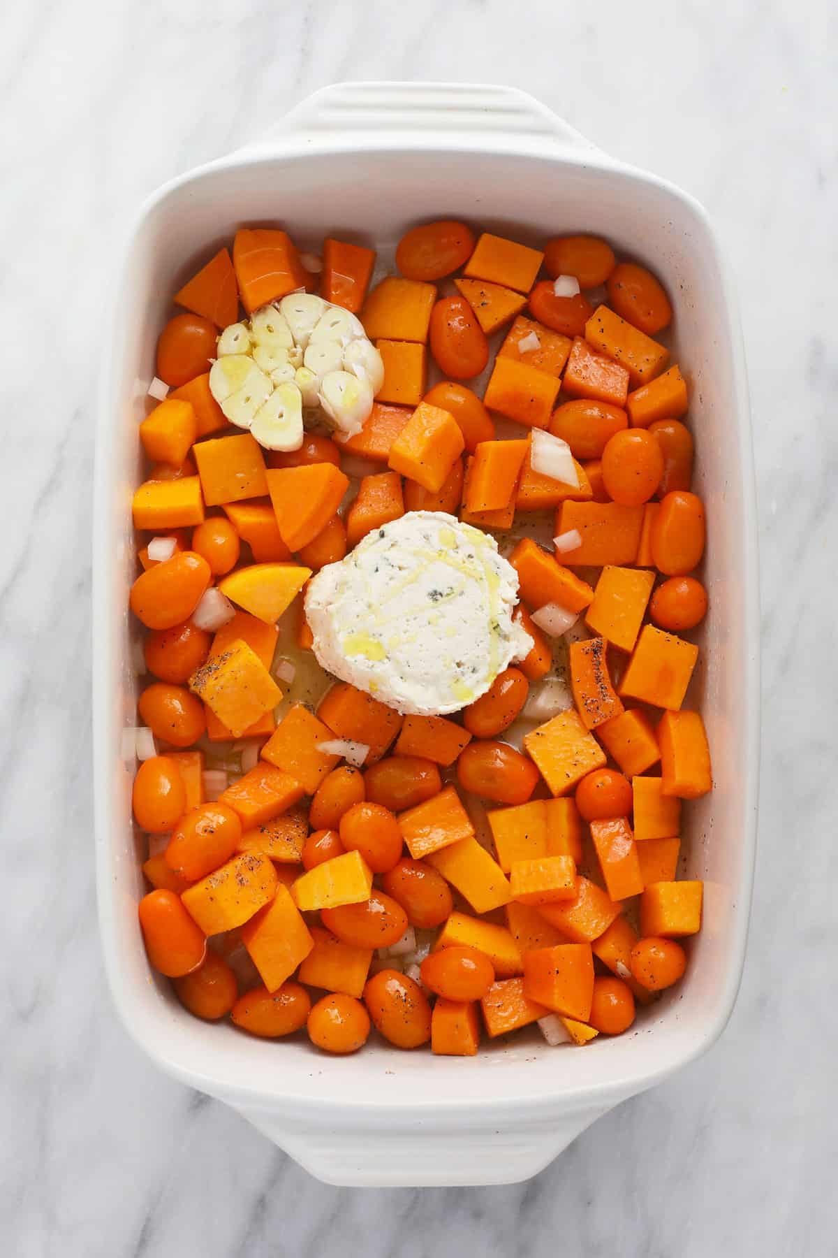 veggies with head of garlic and Boursin cheese