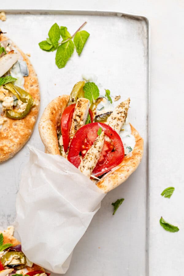 Sheet pan chicken gyros