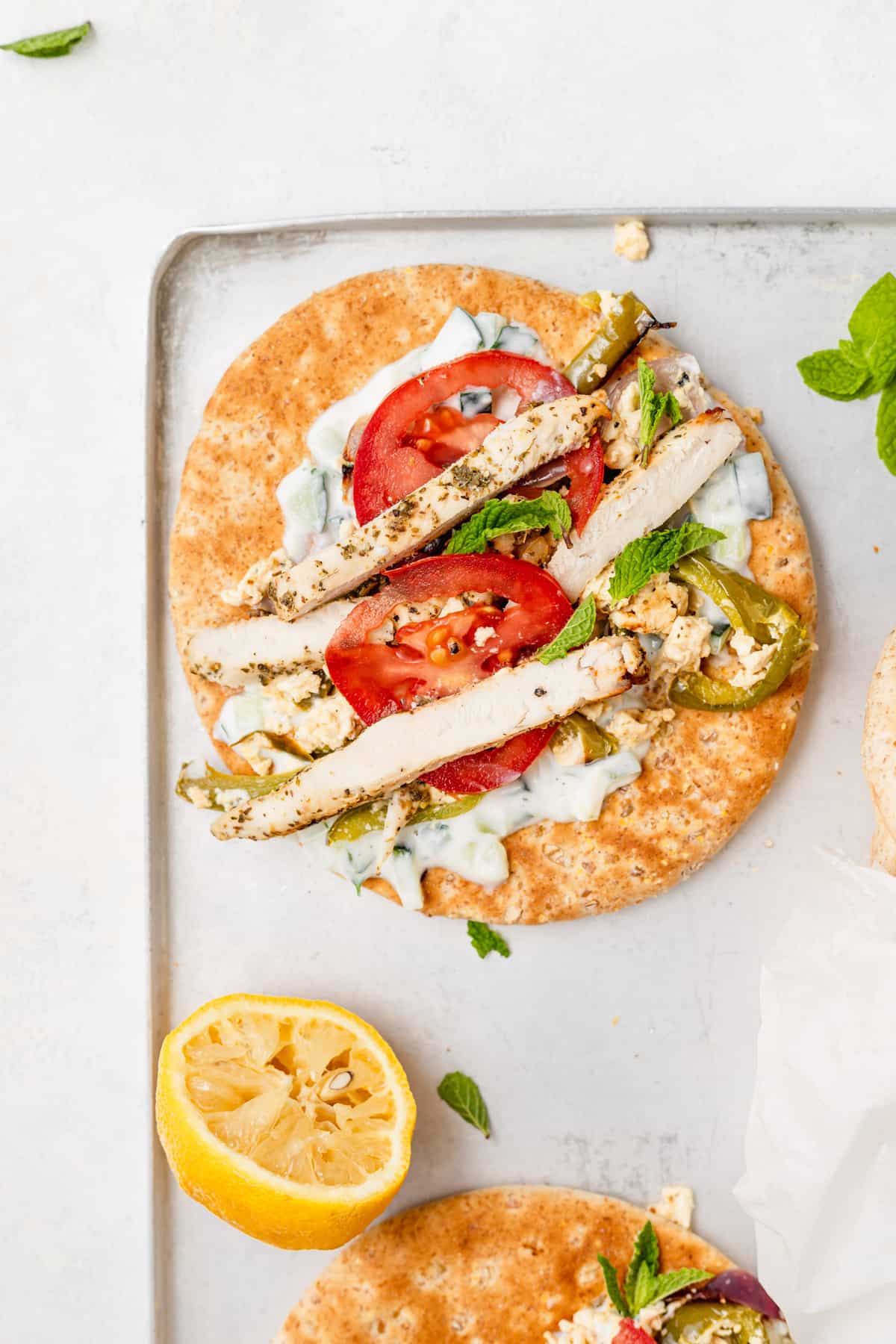 Chicken Gyros on a sheet pan. 