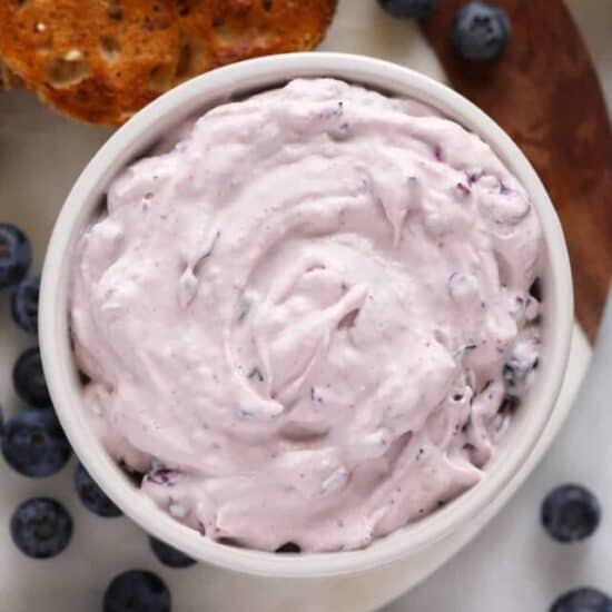 blueberry cream cheese in a bowl