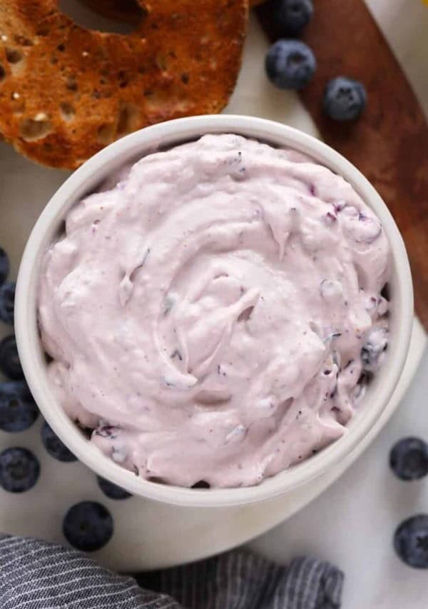 blueberry cream cheese in a bowl