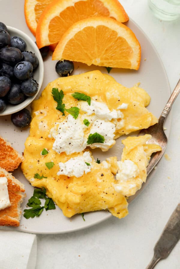 Goat cheese soft scrambled eggs.