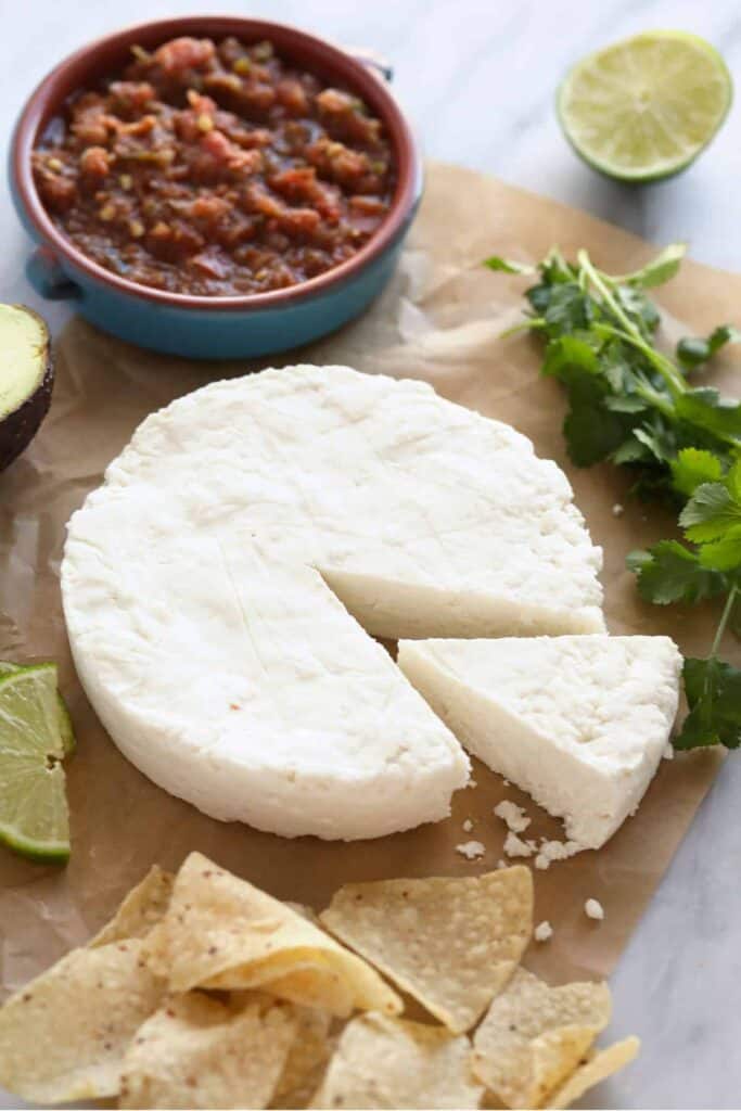 Queso fresco on parchment paper. 