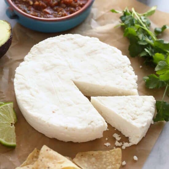 Queso fresco on parchment paper