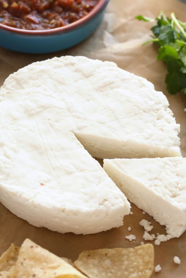 Queso fresco on parchment paper