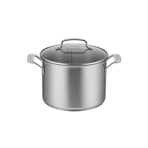a stainless steel pot on a white background.