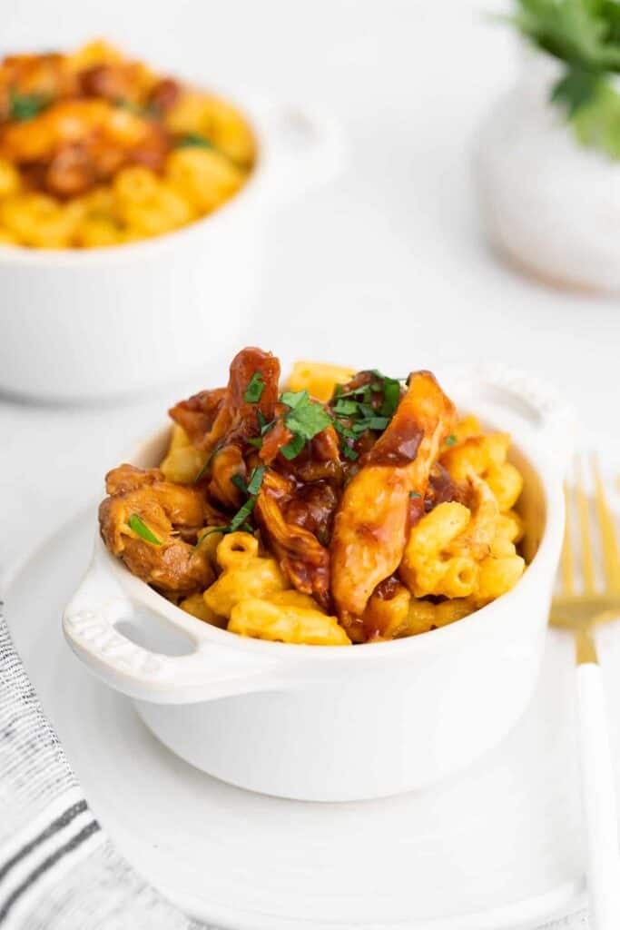 BBQ Chicken Mac and Cheese in a bowl. 