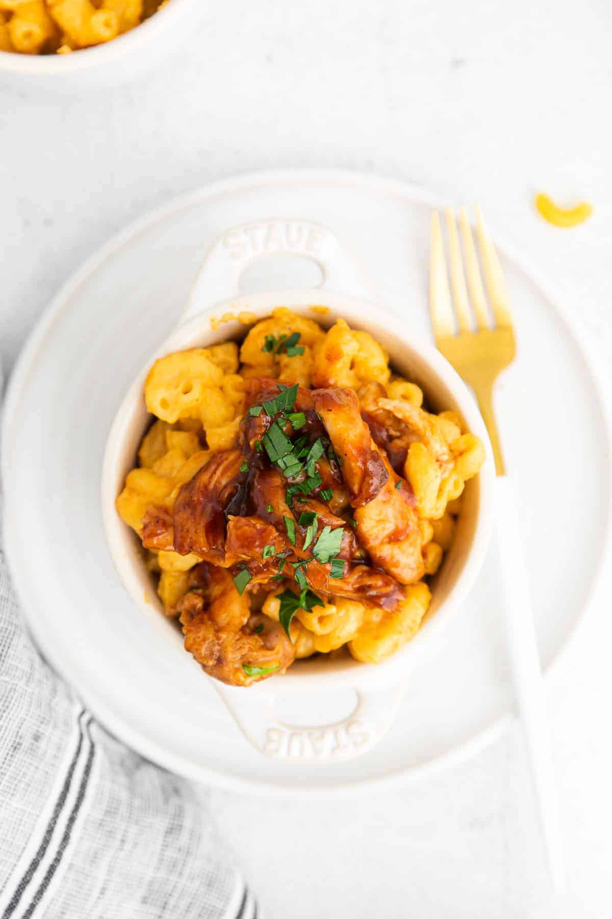 BBQ Mac and Cheese in a small bowl. 