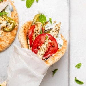 Chicken gyros on a baking sheet