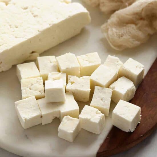 paneer on cutting board