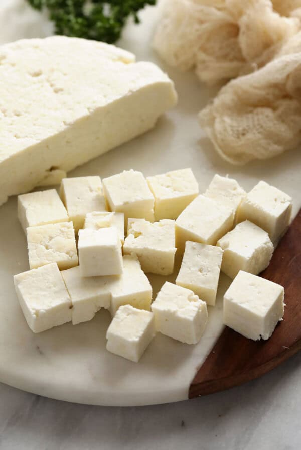 paneer on cutting board